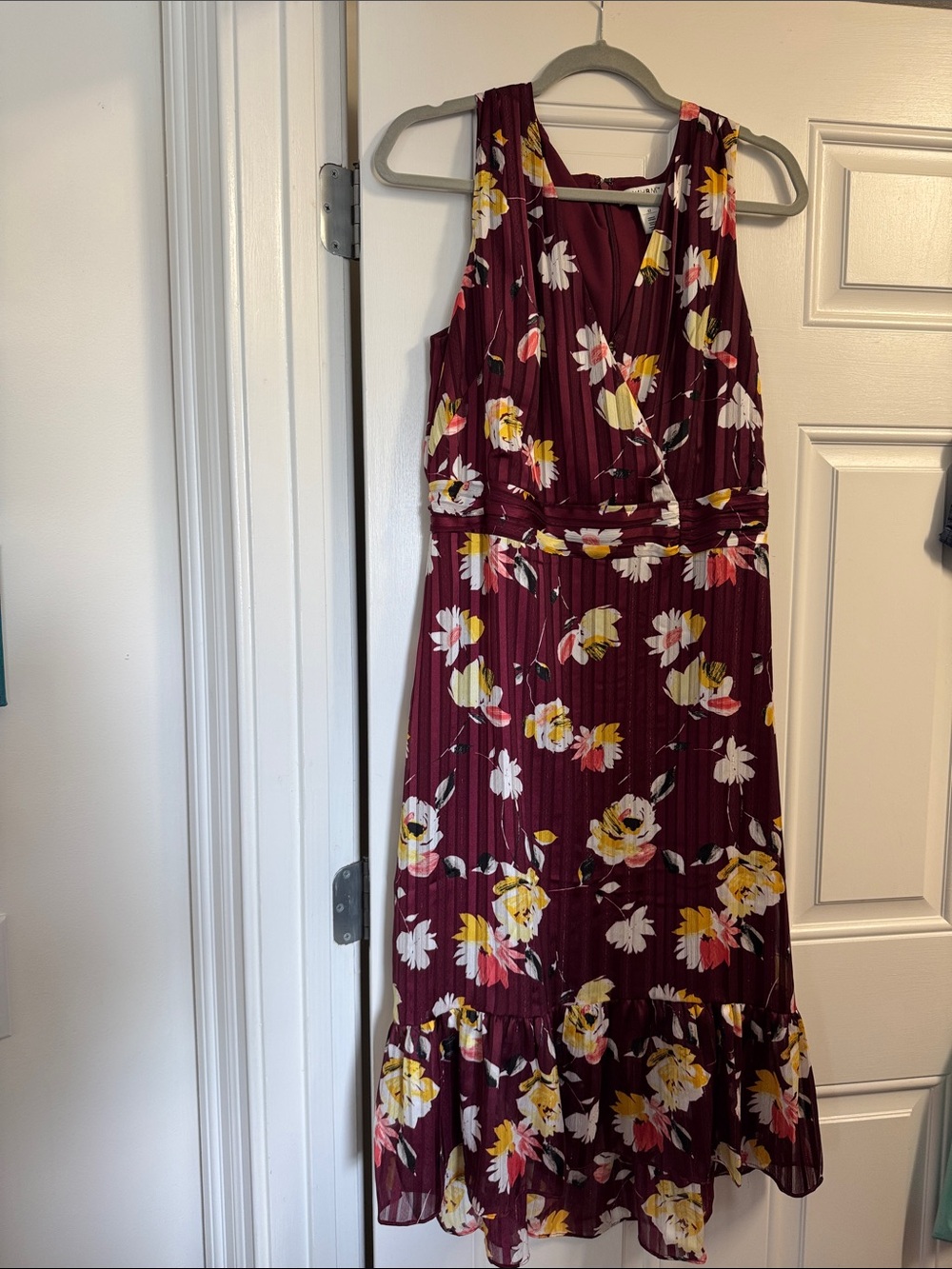White House Black Market Burgundy Floral Midi Dress